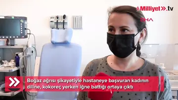 Yemək yediyi yerdə dilinə iynə batdı