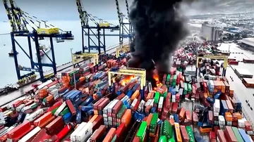 В турецком порту Искендерун начался сильный пожар