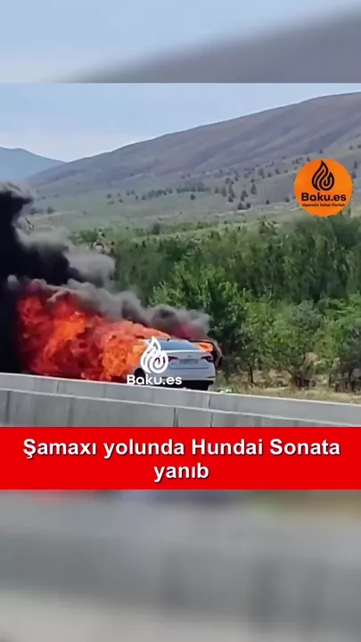 Şamaxı yolunda Hundai Sonata yanıb