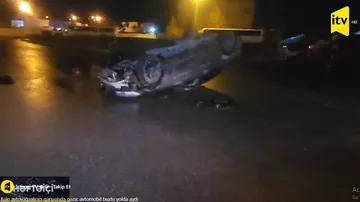 Buzlu yolda sürüşən maşın aşdı