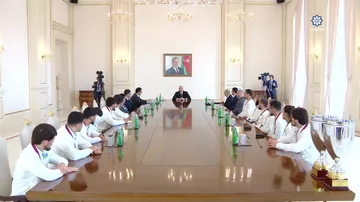 Prezident İlham Əliyev Avropa çempionatında komanda hesabında çempion olan güləşçiləri qəbul edib