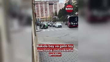 Bəy və gəlin toy məclisinə motosikletlə qatılıb