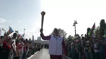 Baku 2015 Flame arrives in Baku in spectacular style