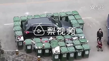 Дворник из Китая забаррикадировал мусорными баками мешавший ему автомобиль