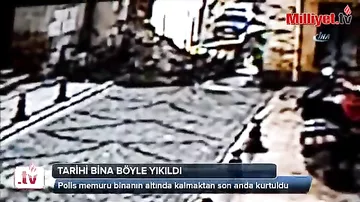 Türkiyədə bina çökdü: polis məmuru son anda xilas oldu