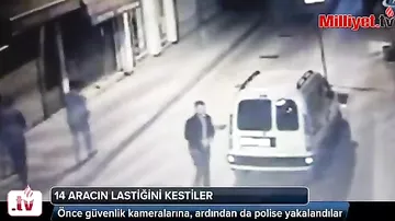 14 avtomobilin təkərini deşən iki gənc kameralara düşdü