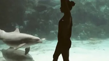 Девушка устроила представление для дельфина