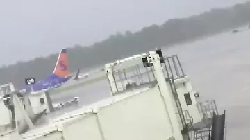 Момент удара молнии в сотрудника американского аэропорта попал на камеры