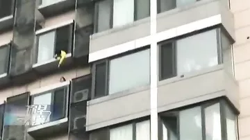 Видео спасения девочки, выпавшей из окна и застрявшей на узком парапете