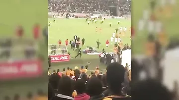Жестокую драку футбольных фанатов сняли на видео с трибуны