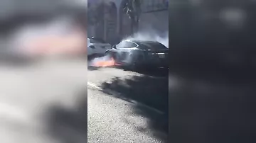 В США электромобиль Tesla загорелся во время движения