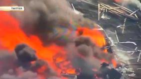Море огня: пожар на шоссе после массового ДТП в США попал на камеры