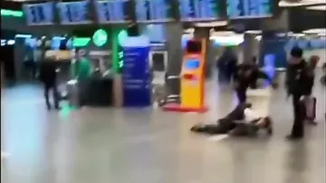 В аэропорту Внуково полицейские вывезли пьяного воющего пассажира на тележке